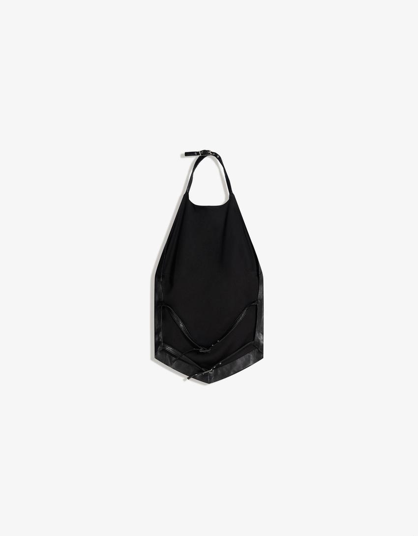 Leather effect halter top-Black