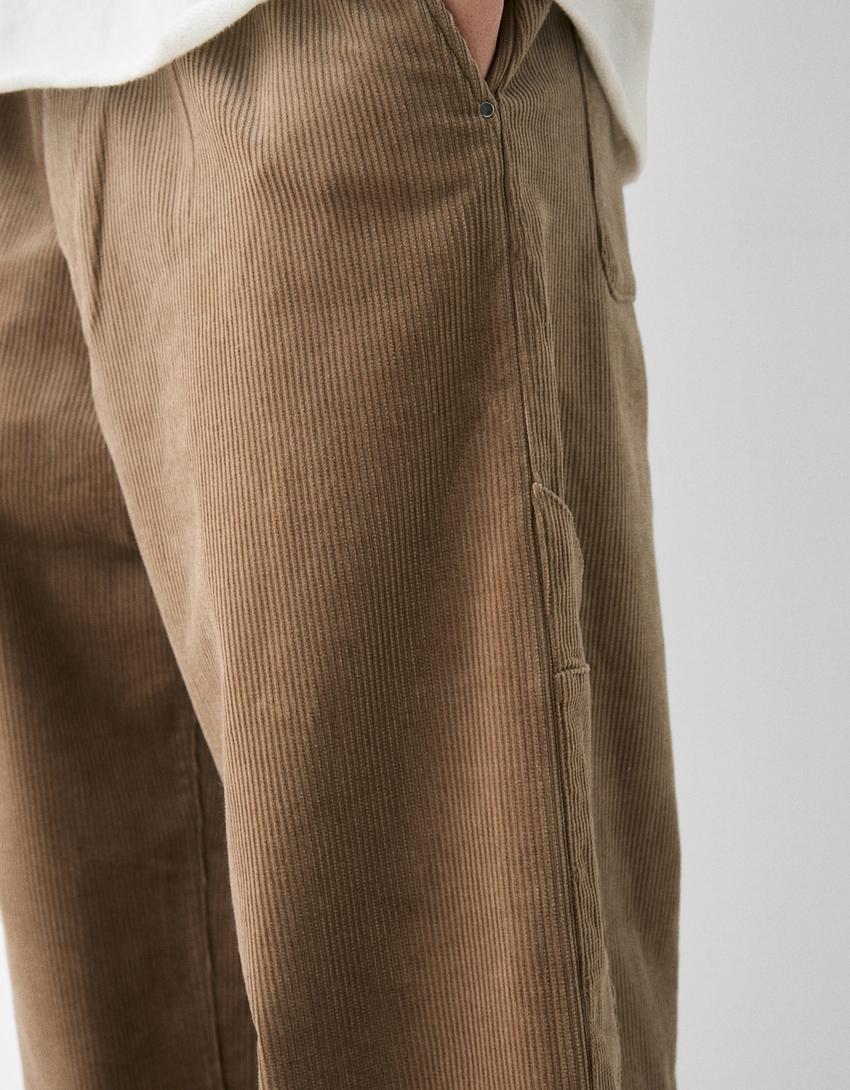 Calças skater pinças bombazina-Caramelo-5