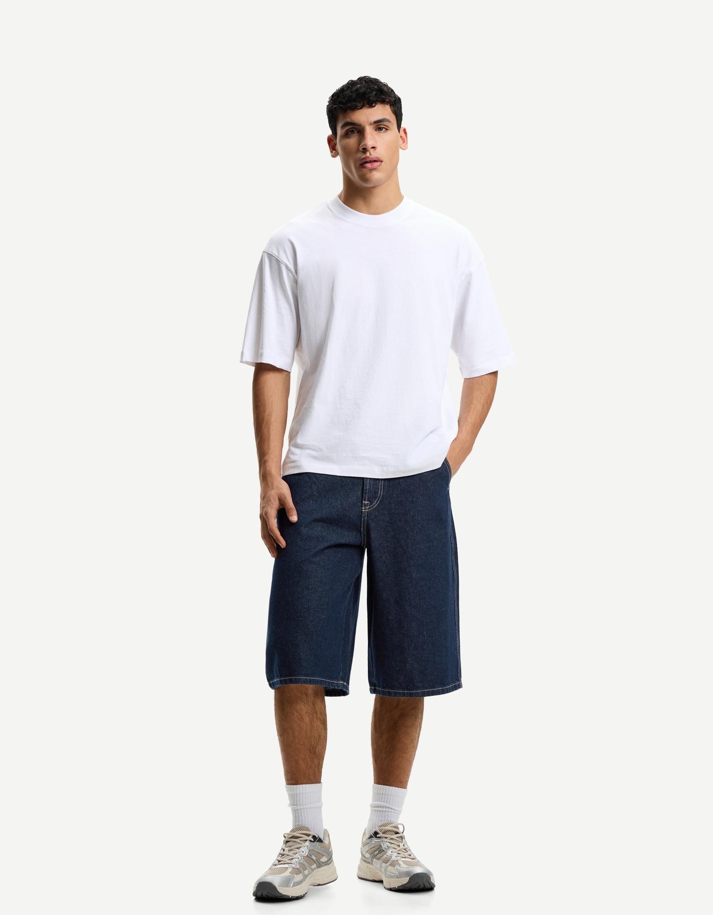 Bershka denimowe bermudy skater granatowy