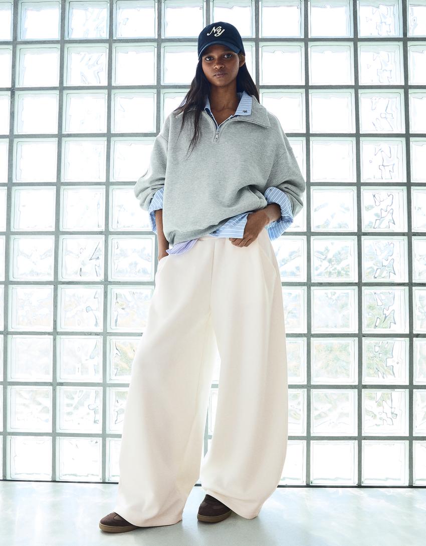 Modal barrel fit pantolon-Krem