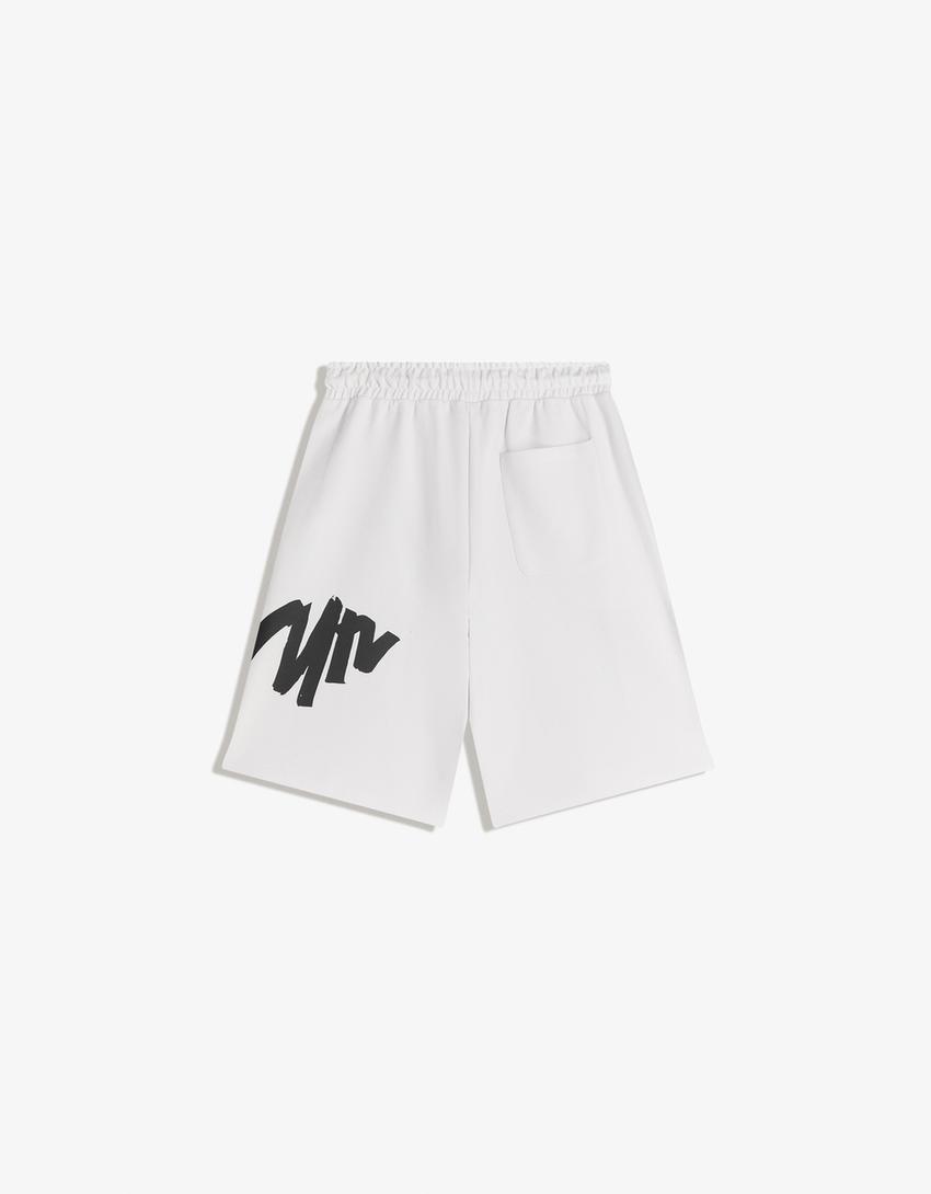 Bermuda felpa print-Blanco