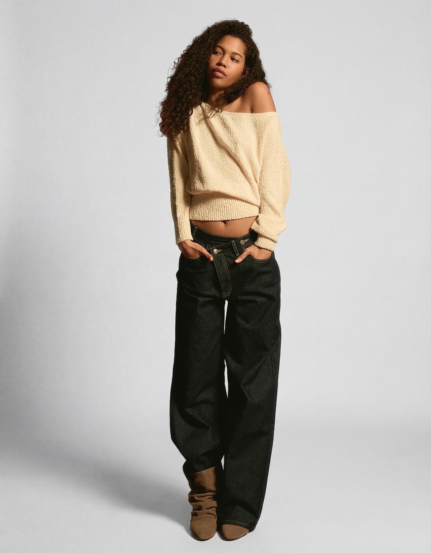 Pull asymétrique-Écru