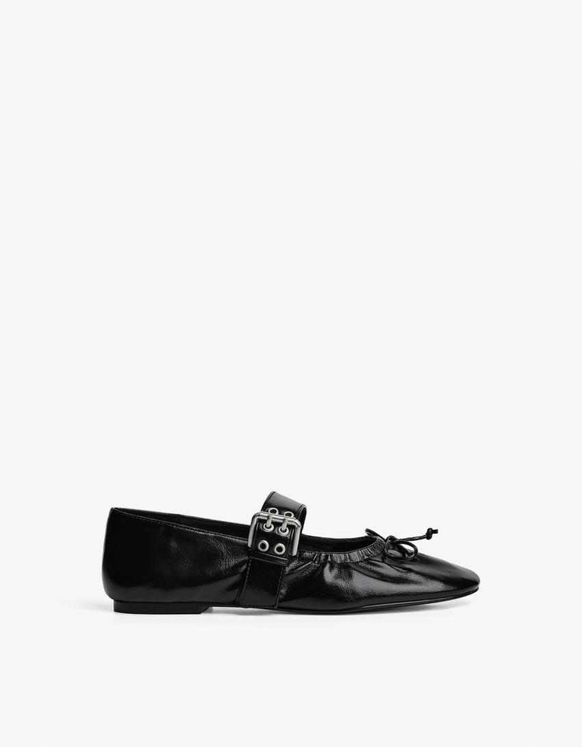 Buckled ballet flats-BLACK-0