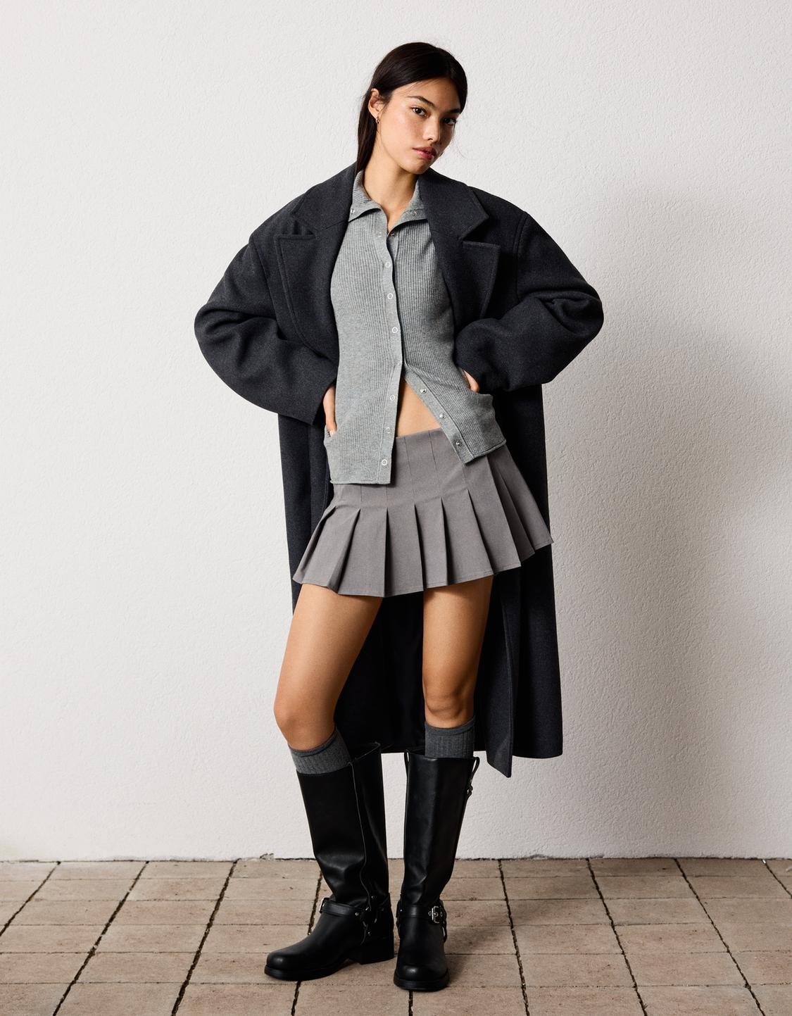 Ribbed cardigan with hook-and-eye fastenings