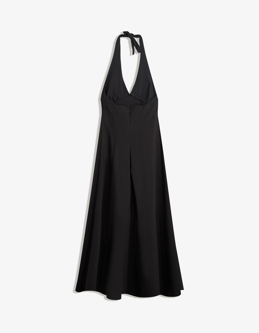 Bengaline halter midi dress-Black-4