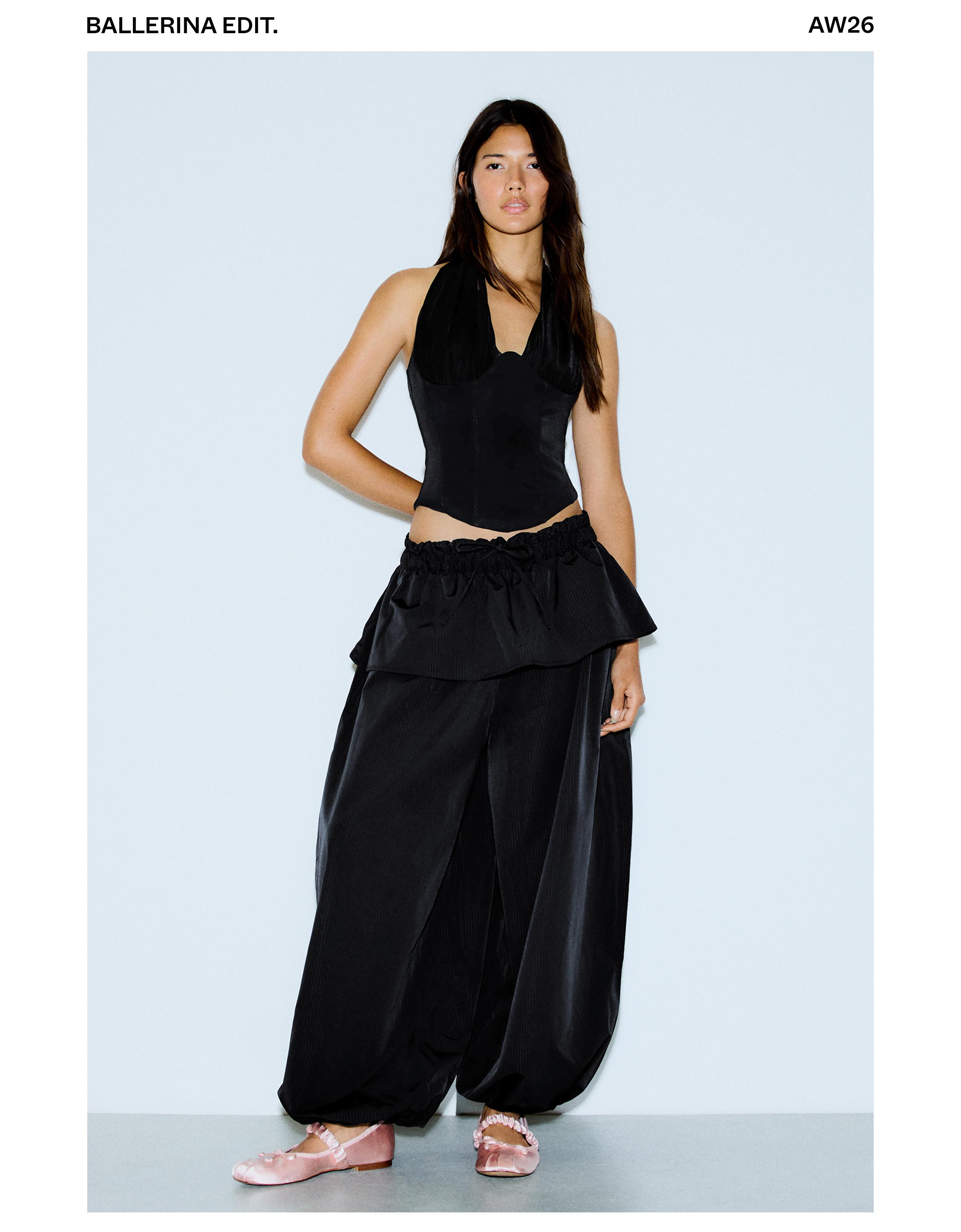 Combined tulle corset top — Black