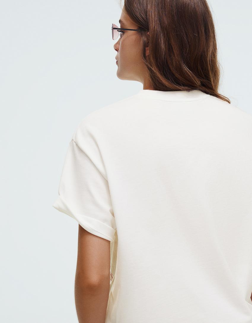 T-Shirt mit Print-Grbrochenes Weiss