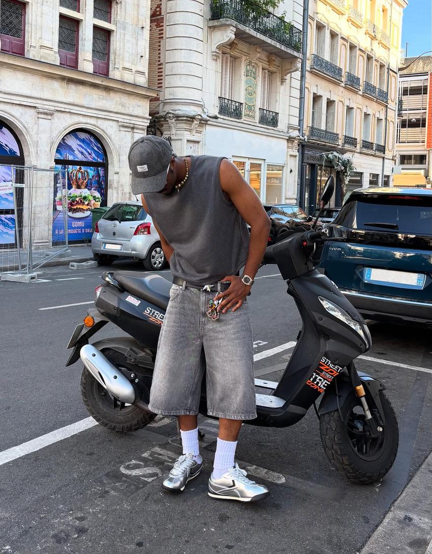 Baggy bermudashorts i dongeri-Grå-2