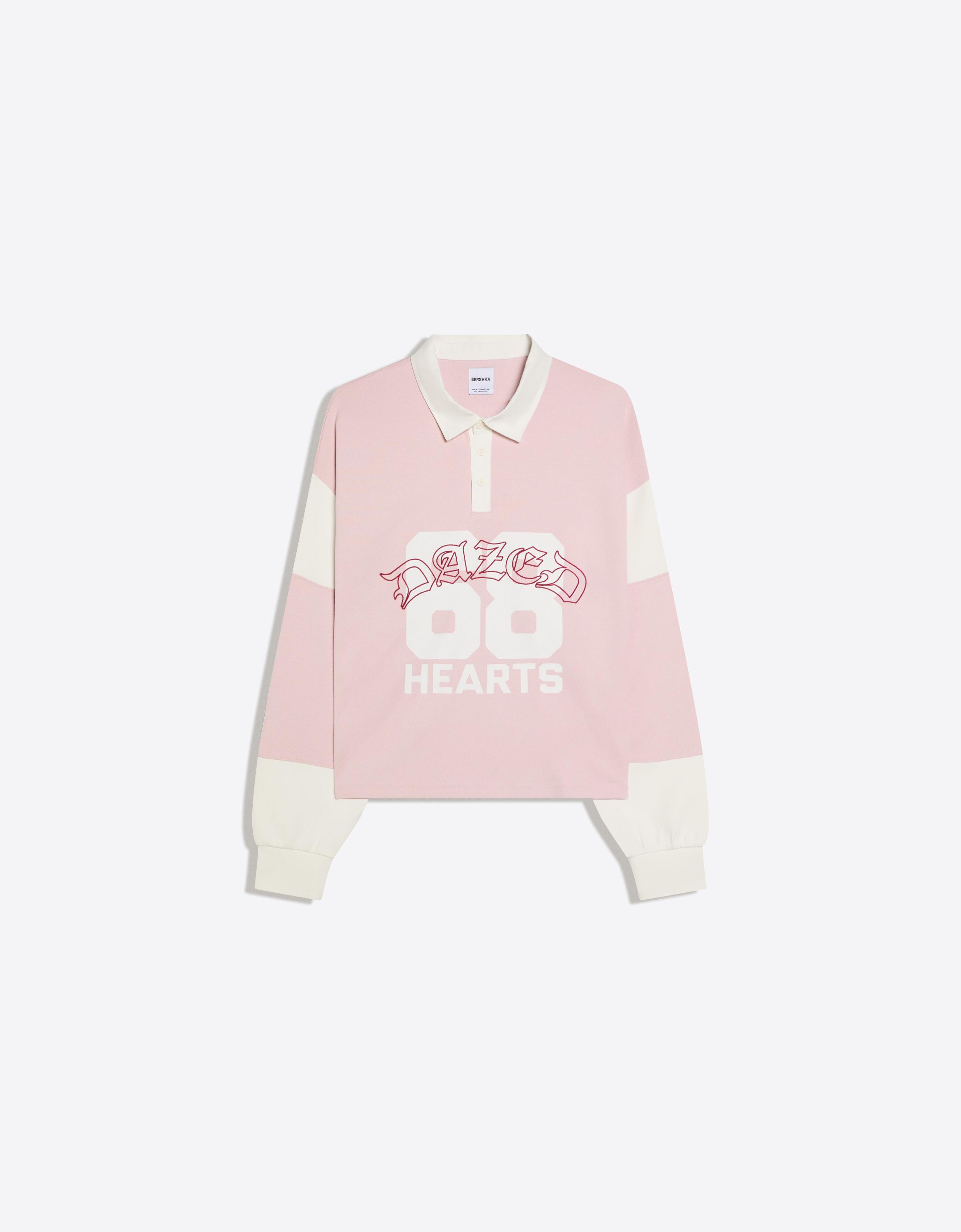 Baskılı uzun kollu polo sweatshirt - Görsel 7