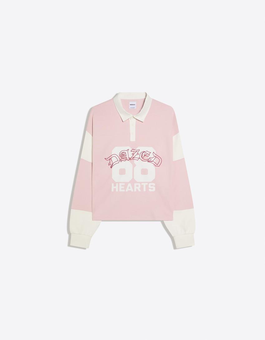 Printed long sleeve polo sweatshirt-Pink
