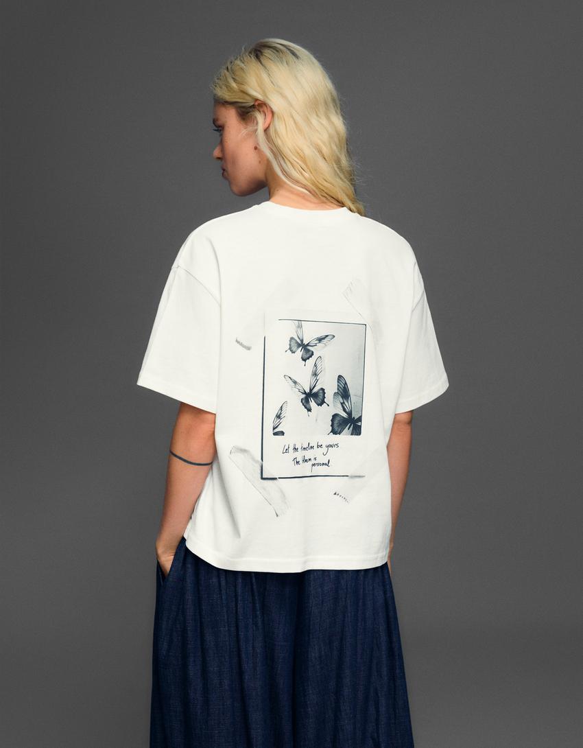 T-shirt manches courtes imprimé-Blanc cassé