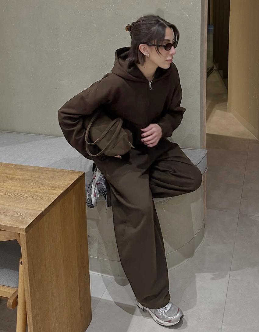 Sweat zippé oversize à capuche-Marron