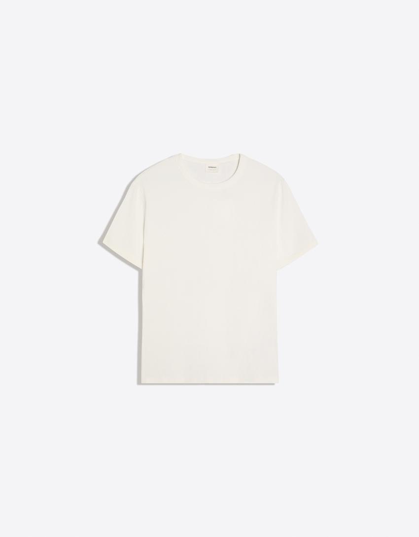 T-shirt côtelé slim fit-Blanc