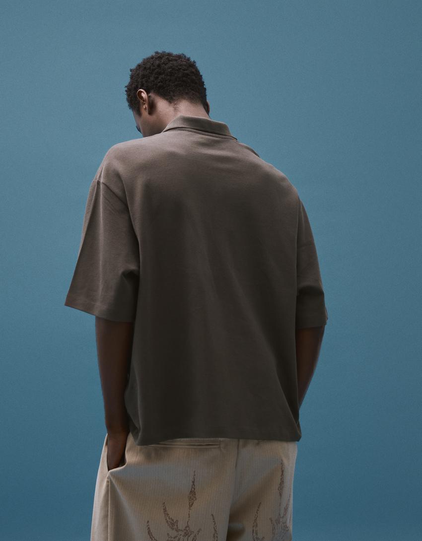 Polo Boxy fit imprimé-Gris