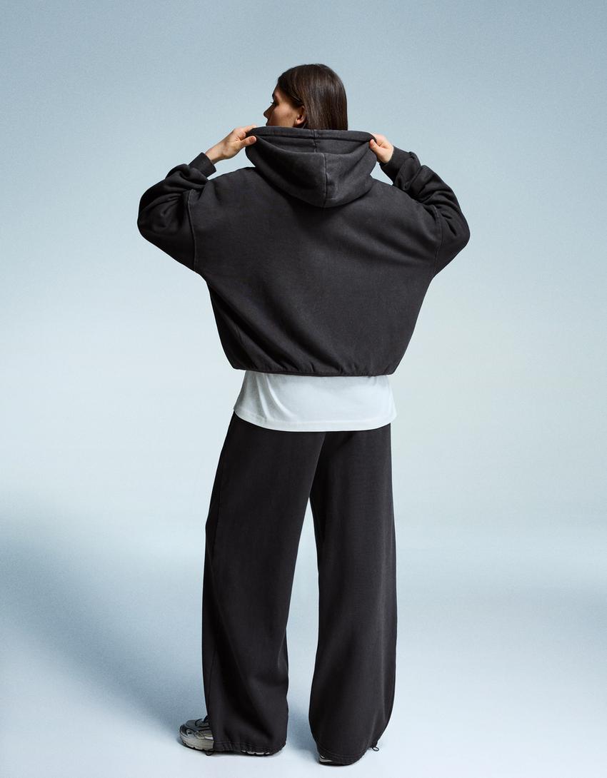 Plush joggers with stoppers-Dark grey-1