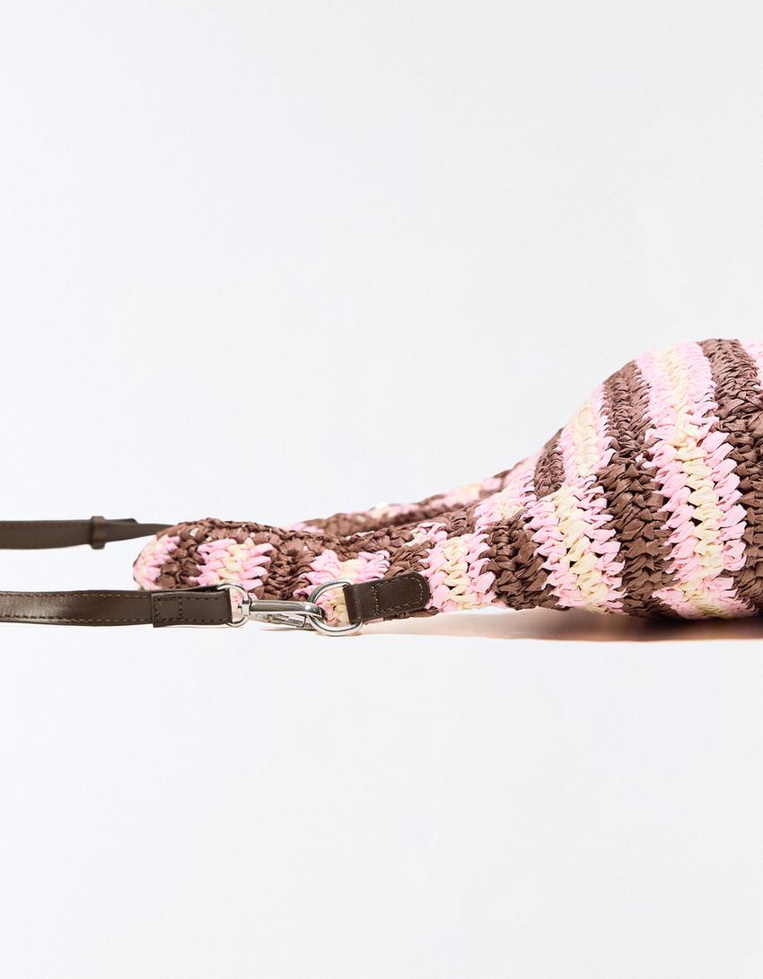 حقيبة رافية مخططة-زهري