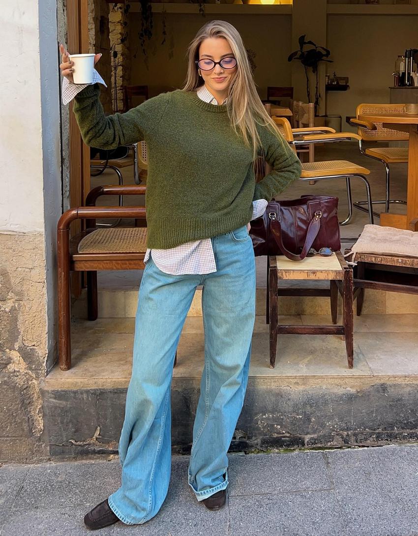 Tröja med rund halsringning-Grön