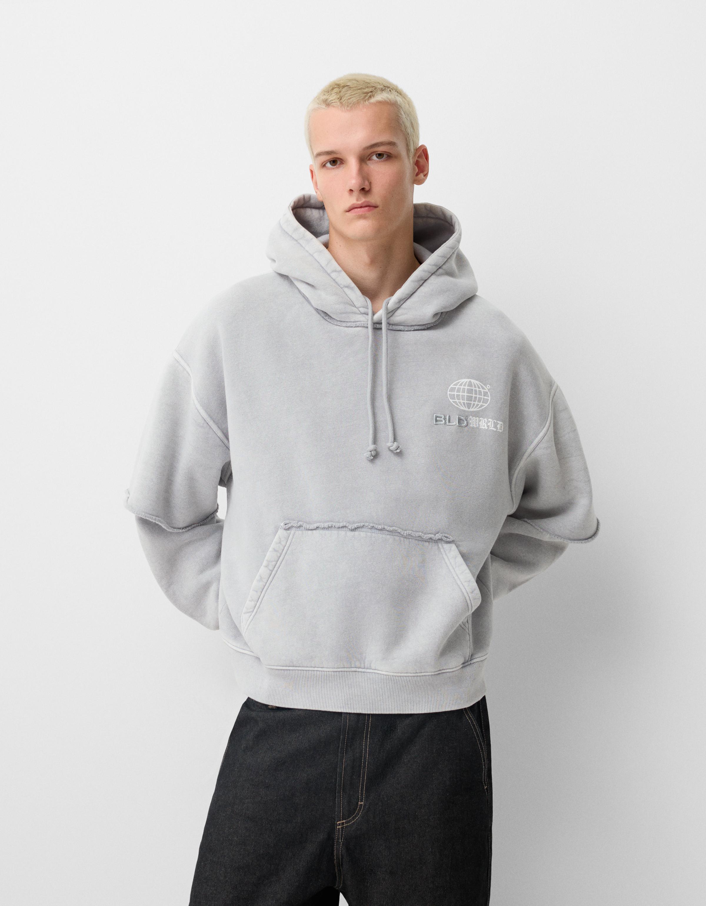 Bershka Sweatshirt Im Washed-Look Mit Doppelten Ärmeln Herren Xs Grau