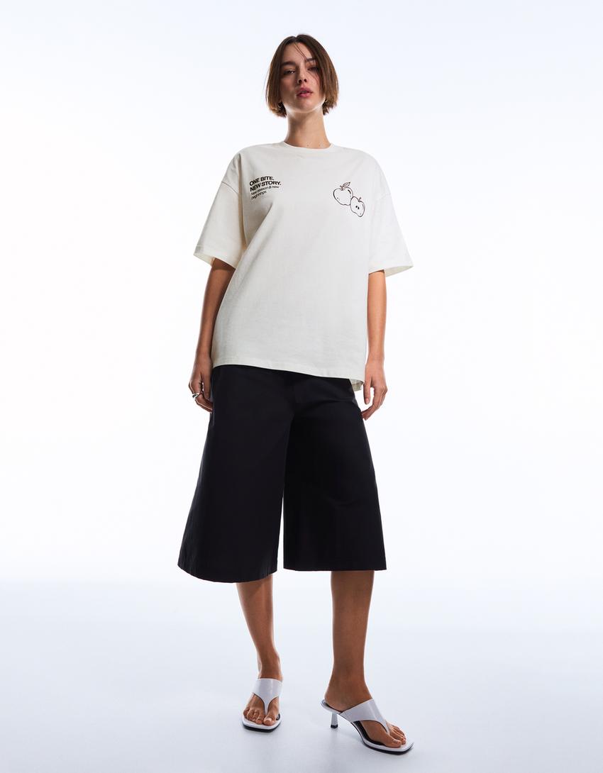 Camiseta manga corta print-Blanco roto