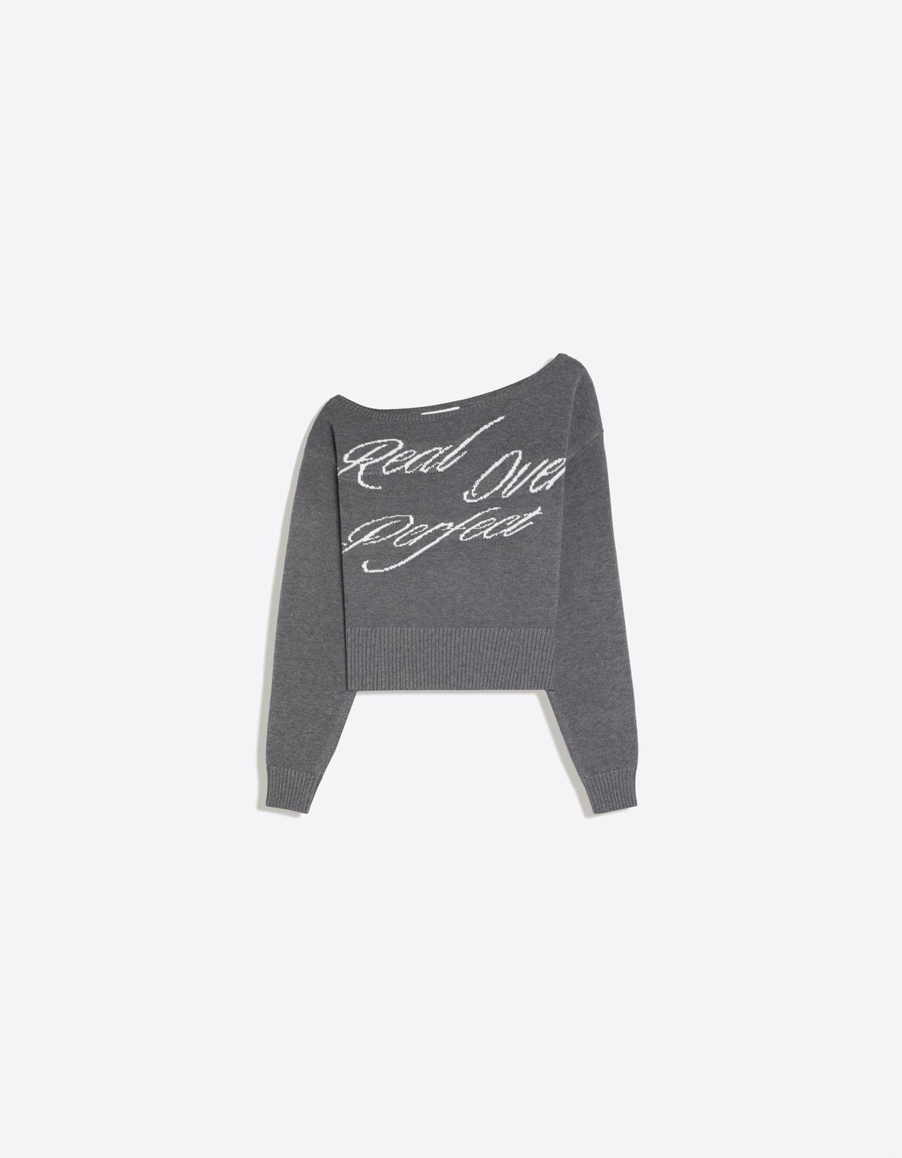 Asymmetric-neck printed jumper — Grey