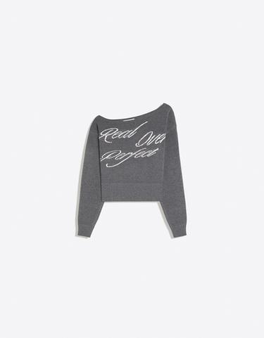Asymmetric-neck printed jumper — Grey 5