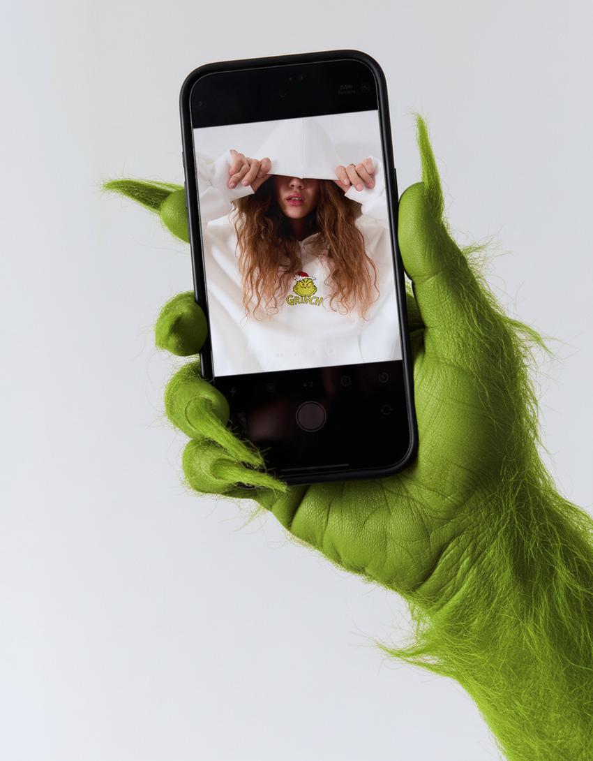 The Grinch kapüşonlu baskılı sweatshirt-Kirli beyaz