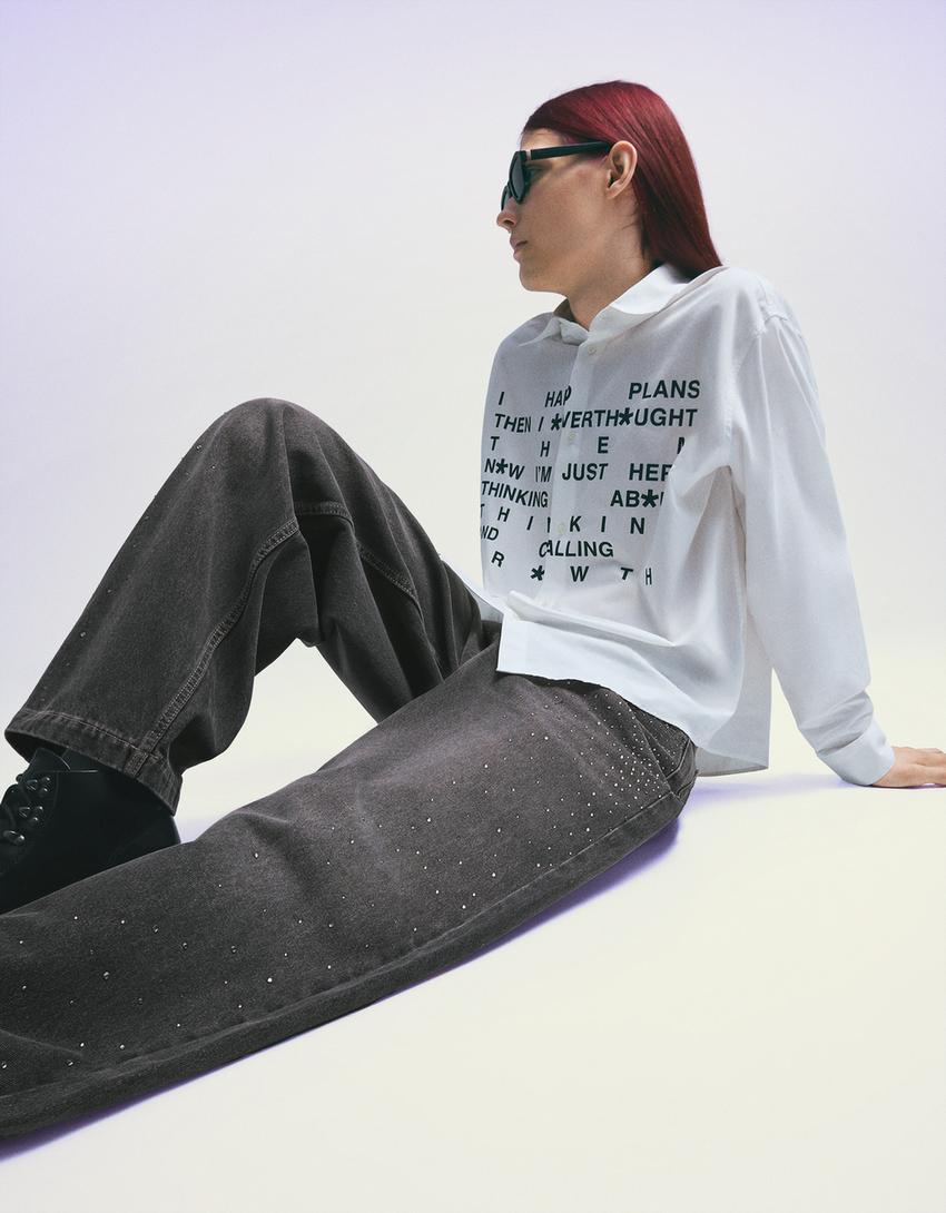 Jeans super baggy strass-Noir