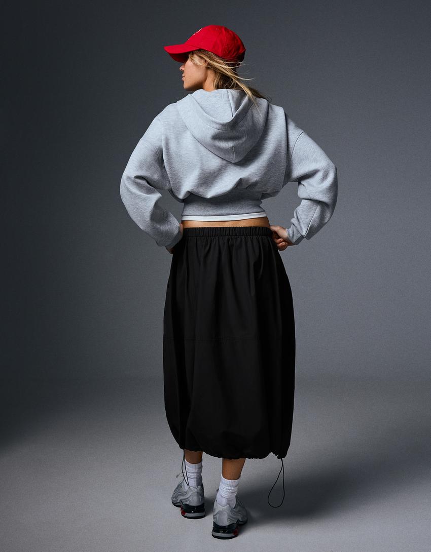 Falda midi parachute-Negro