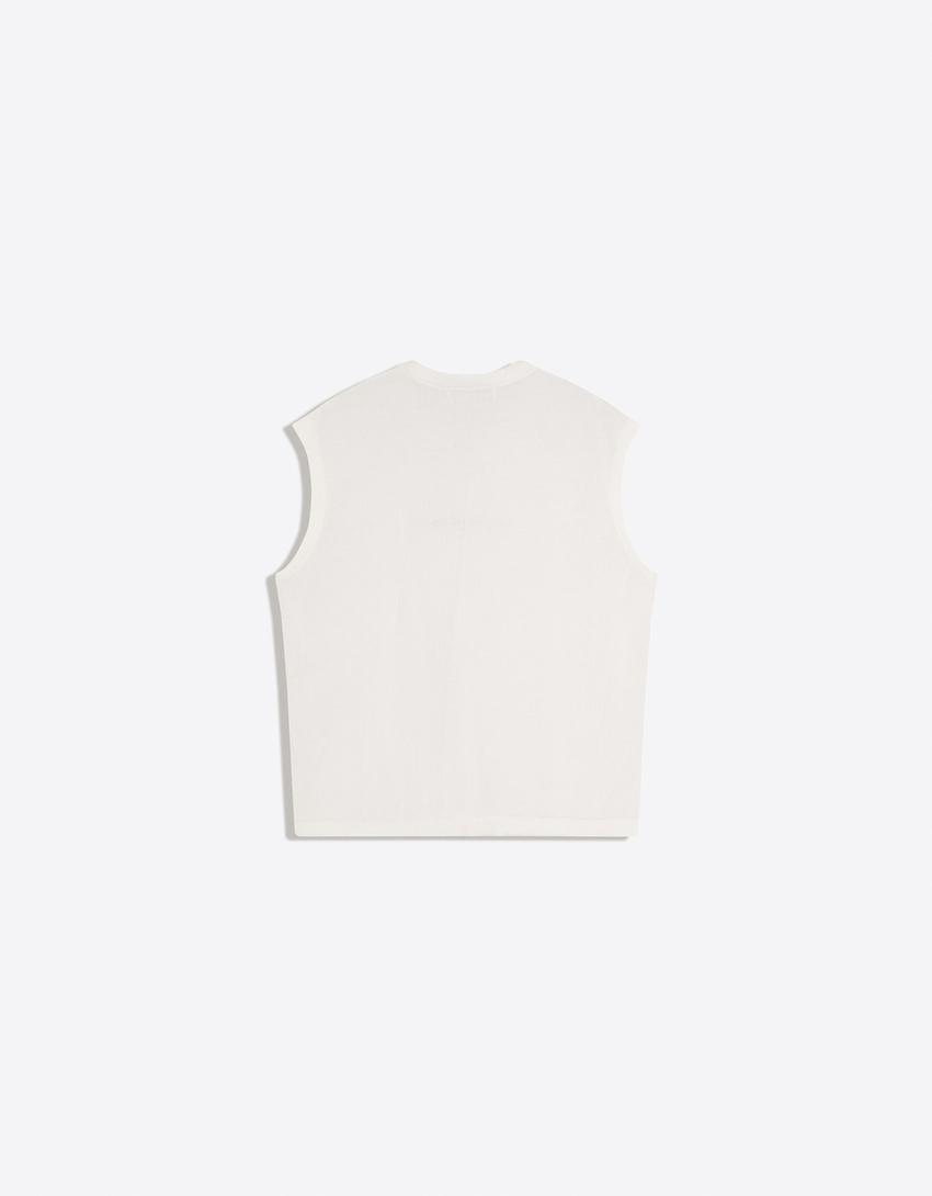Embroidered sleeveless T-shirt-Off white