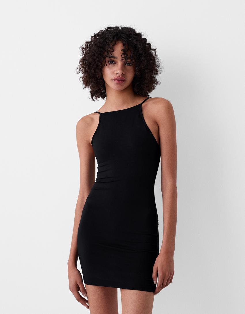 Vestido mini com decote halter-Preto-1