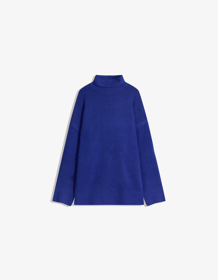 Oversized turtleneck sweater-Blue