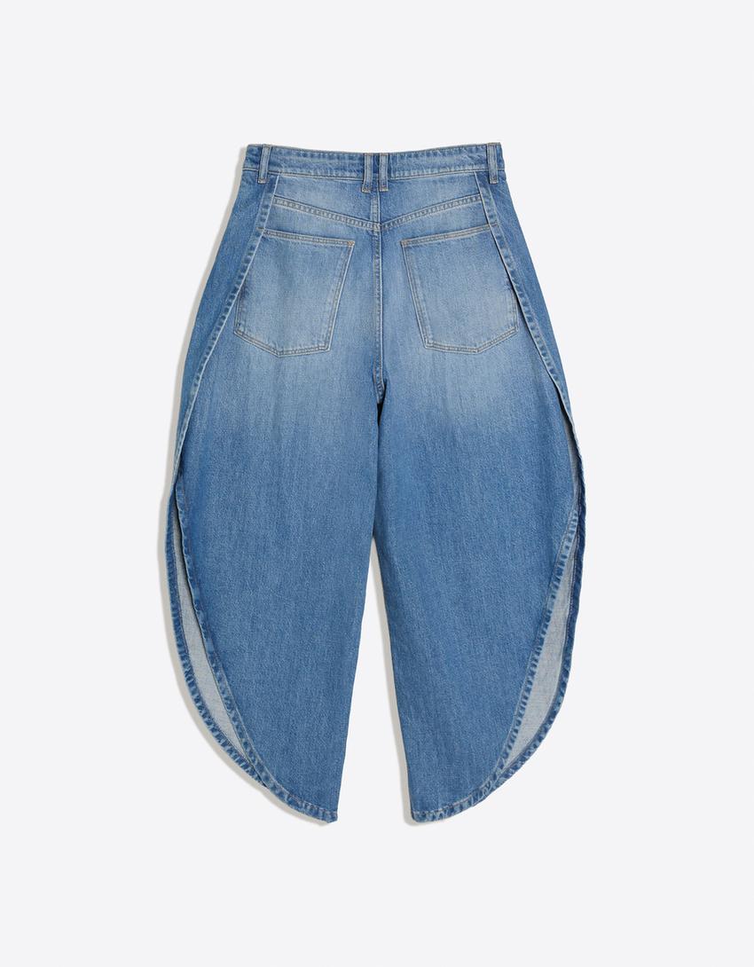 Jeans wide abertura lateral-Azul lavado