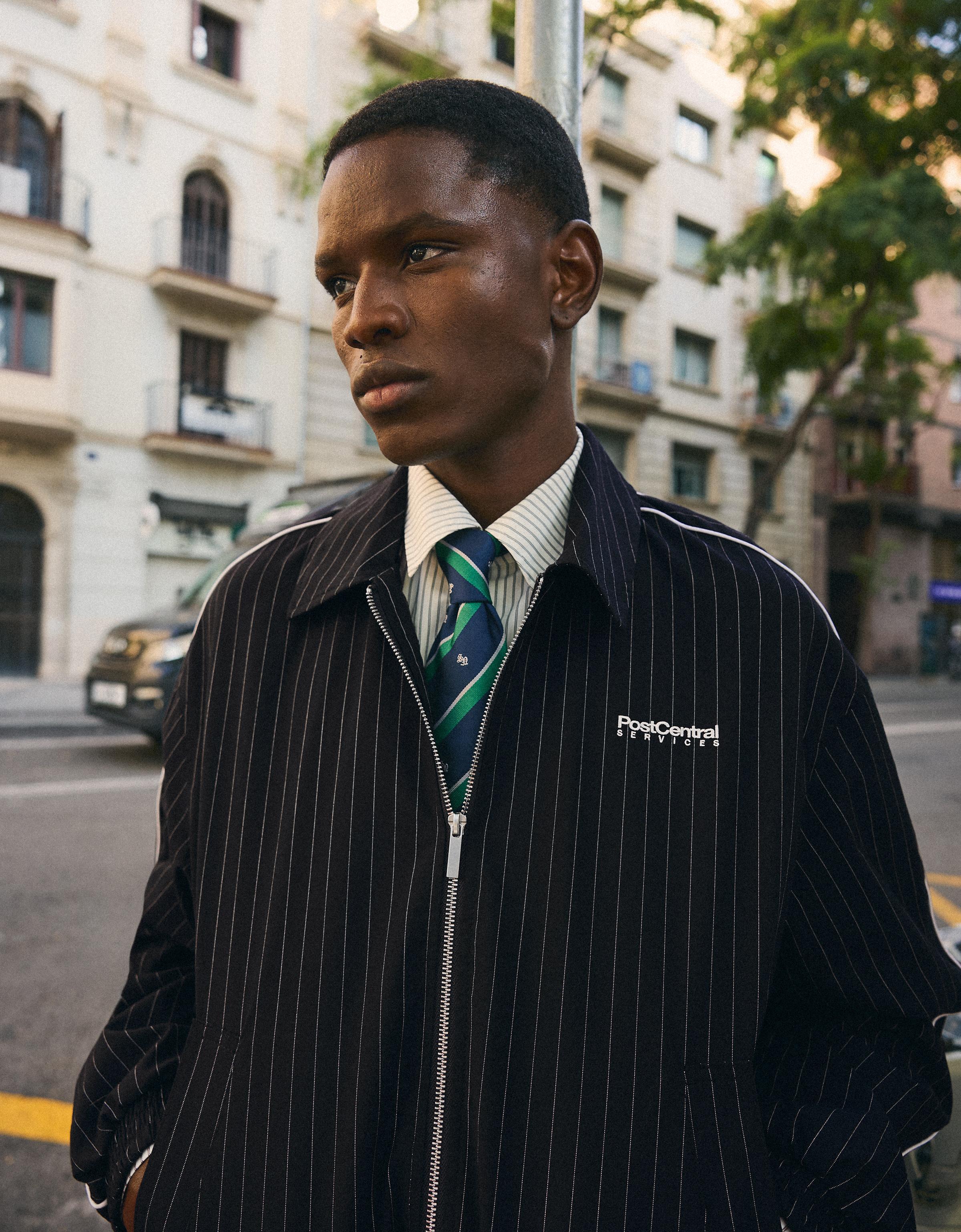Pinstripe zip-up jacket — Navy