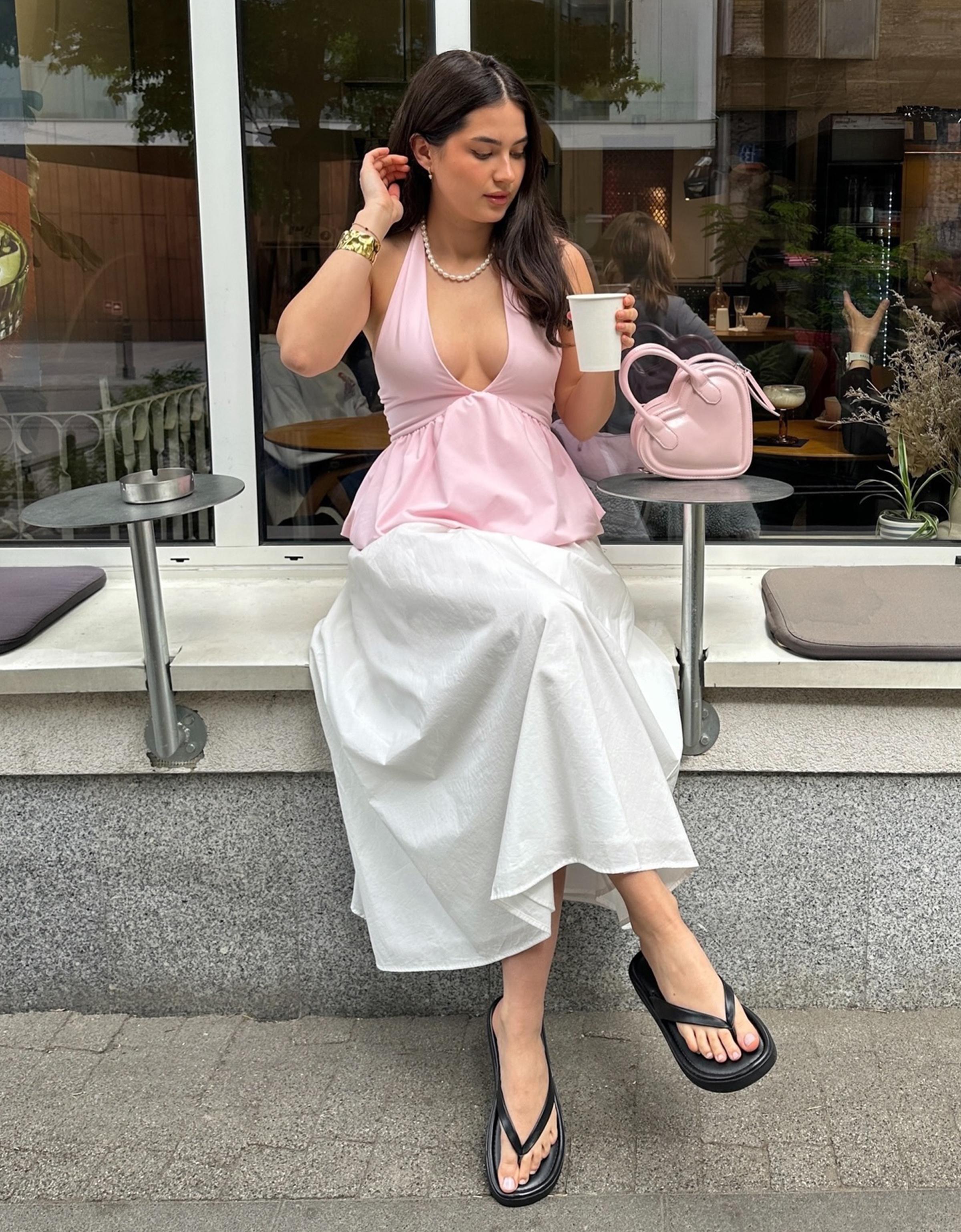 Midi skirt with cummerbund — White