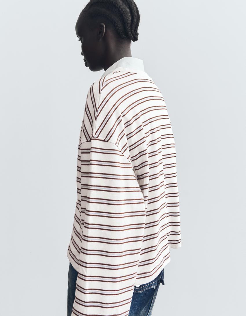 Printed long sleeve T-shirt-Cream