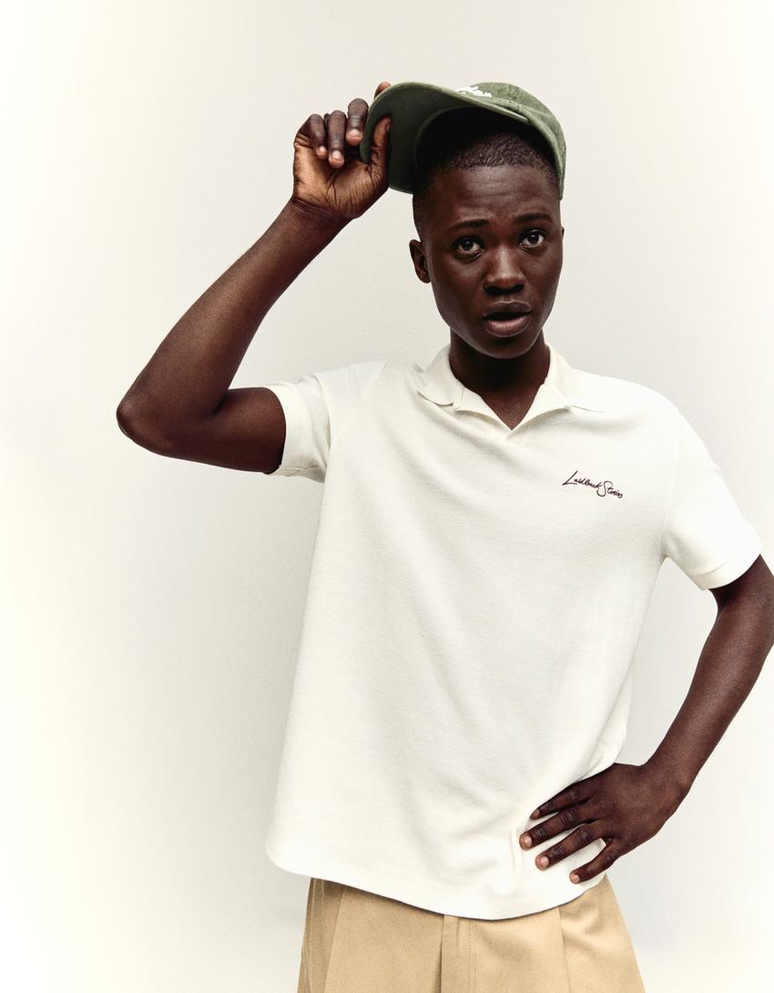 Embroidered short sleeve polo shirt-Off white