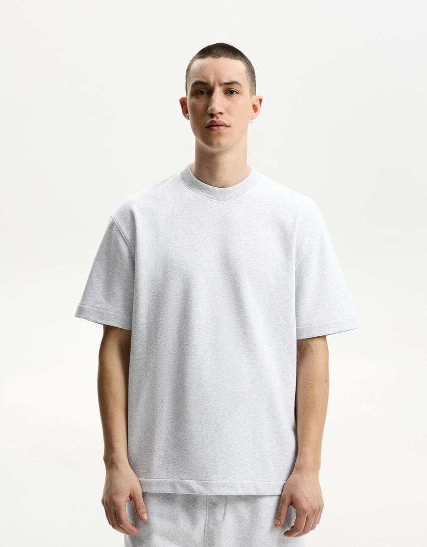 Short sleeve plush T-shirt-Grey-0