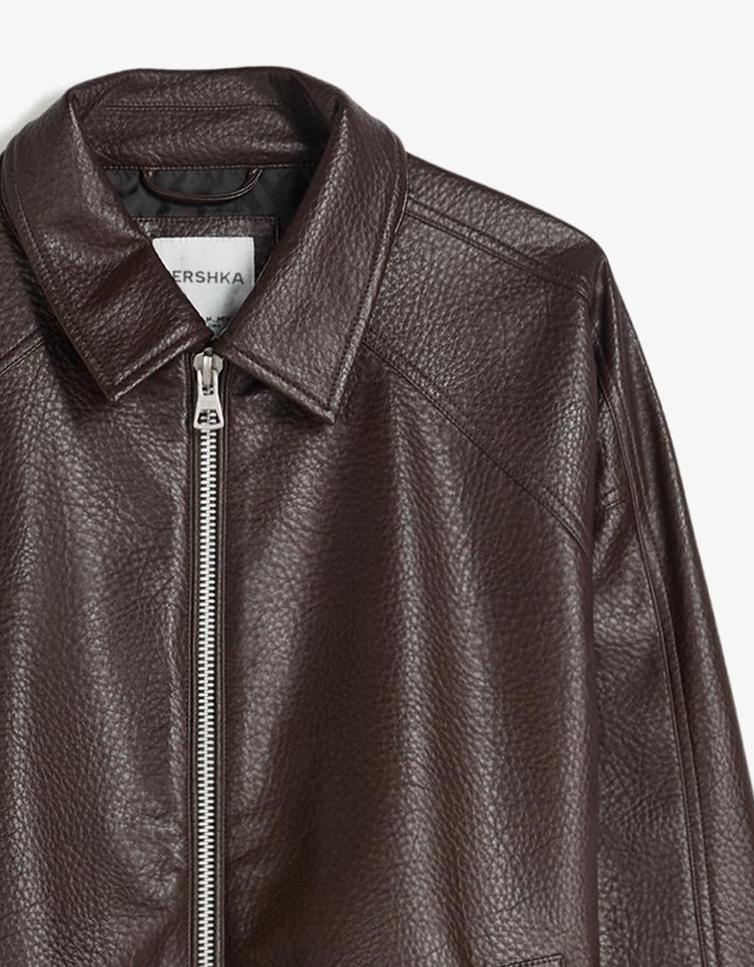 Leather effect jacket-Brown