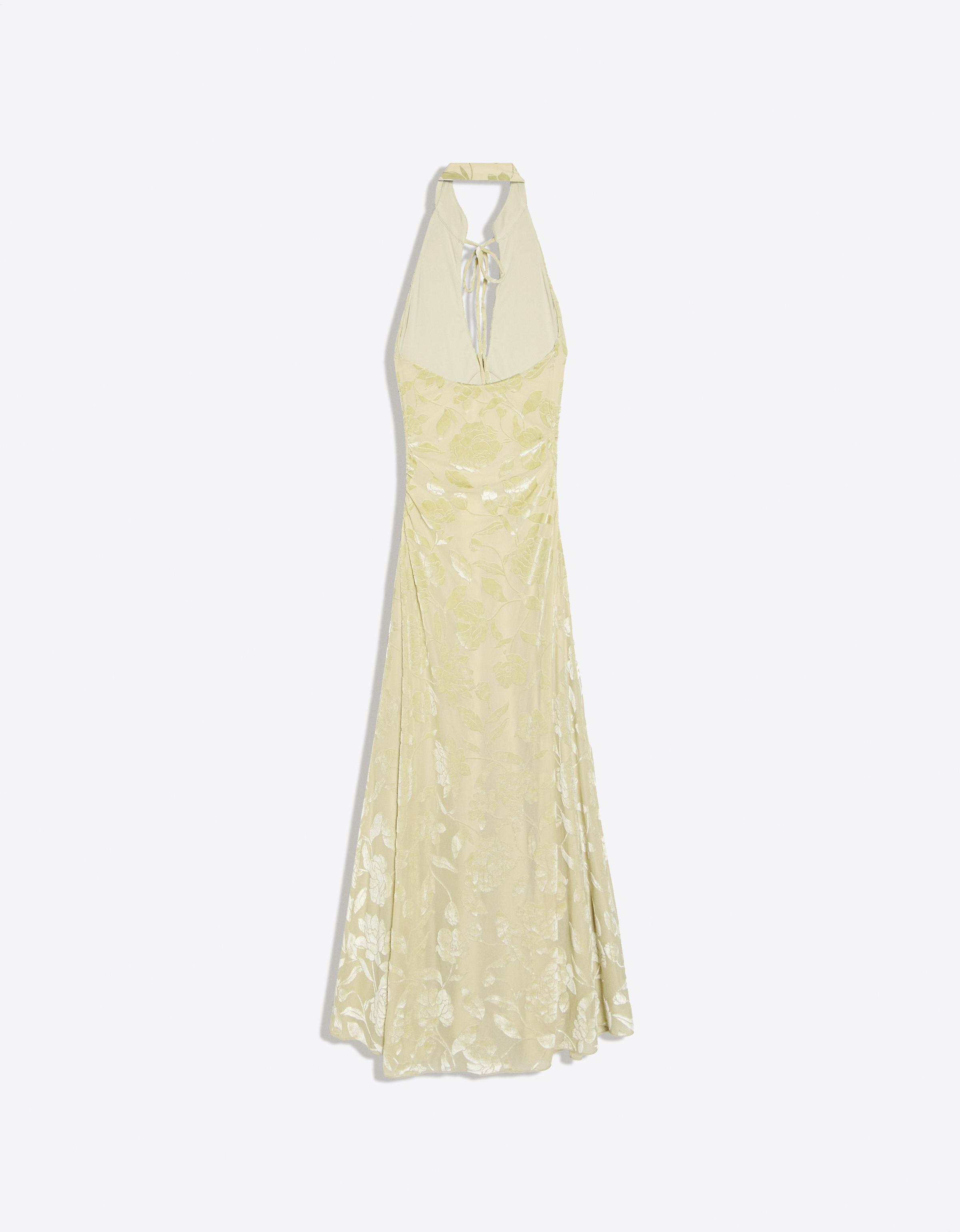 Flocked tulle halter midi dress — Green