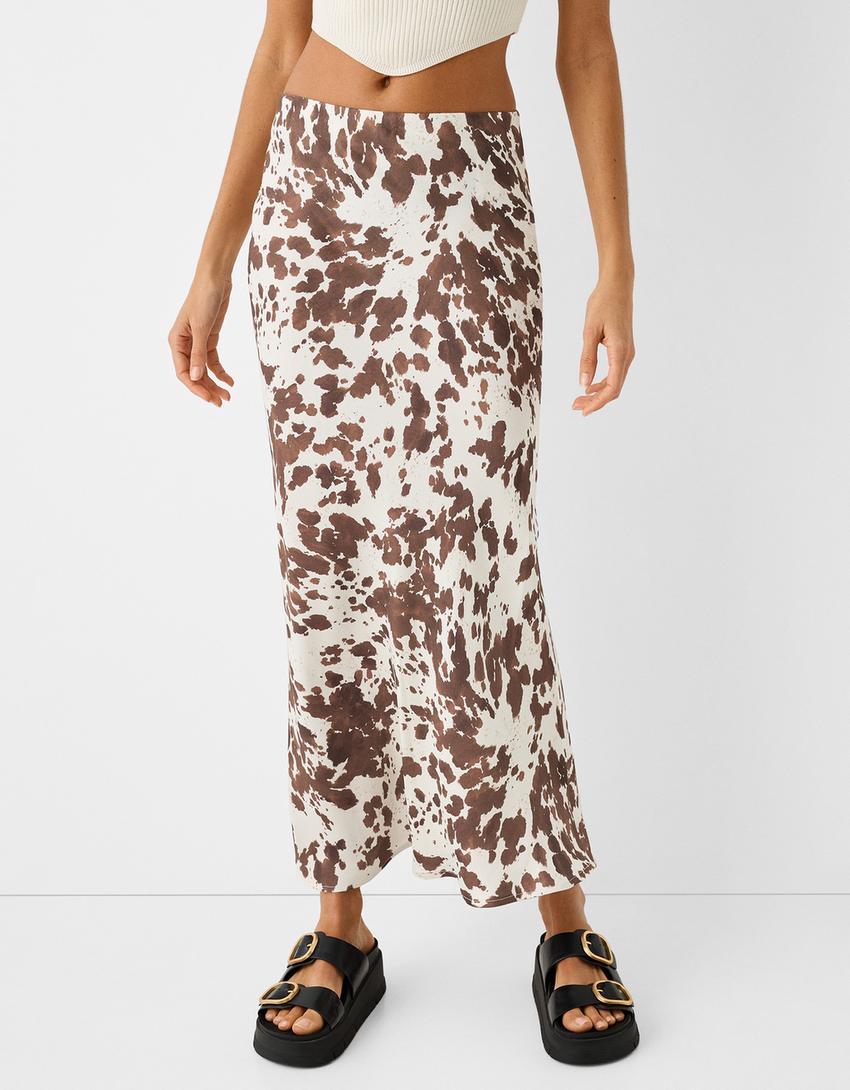 تنورة ميدي بطبعة حيوانية-أبيض مطفي-1