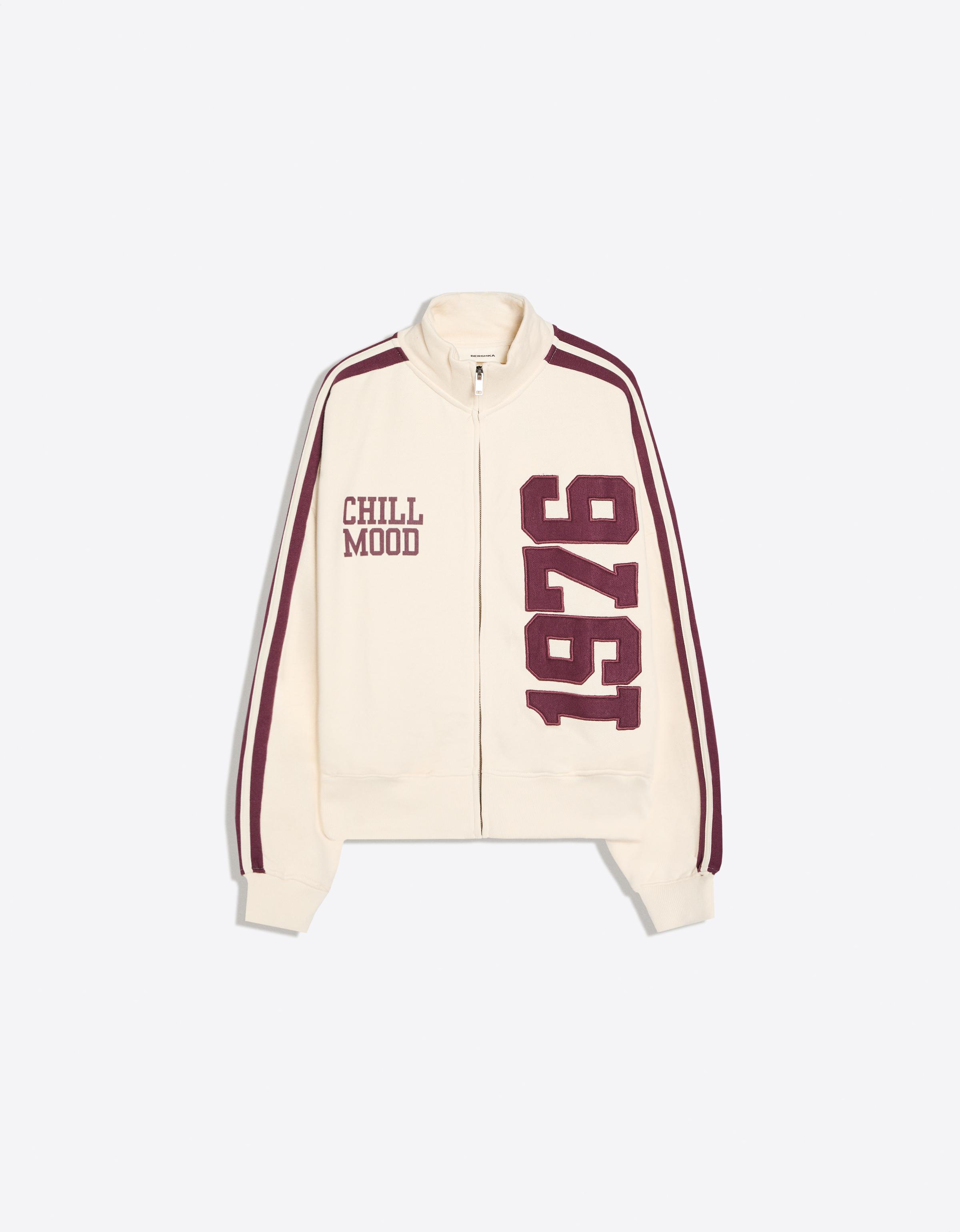 Plush zip-up sweatshirt with patch — Cream
