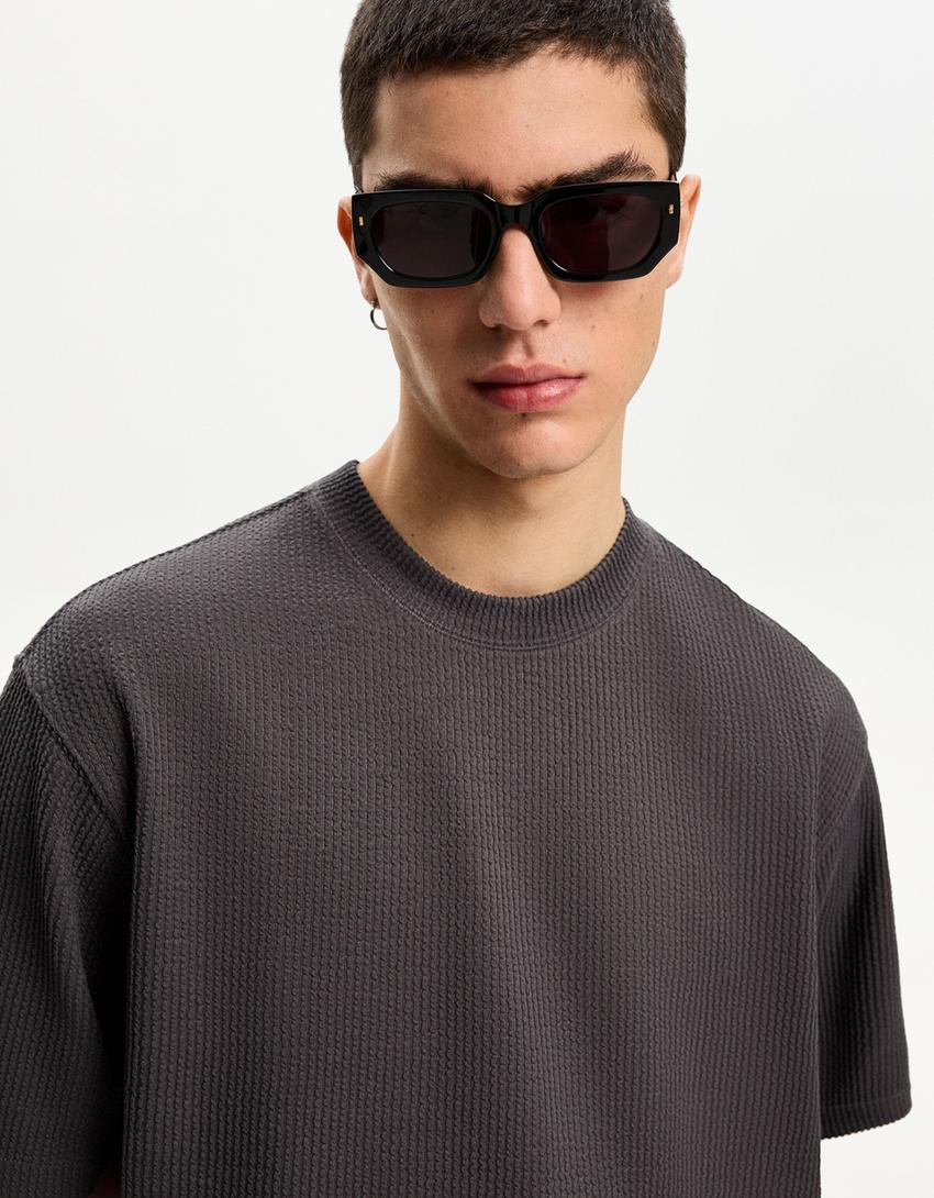 T-shirt manches courtes seersucker-Gris