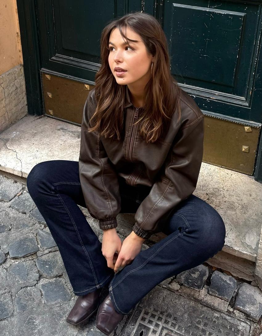 Faux leather jacket-Brown