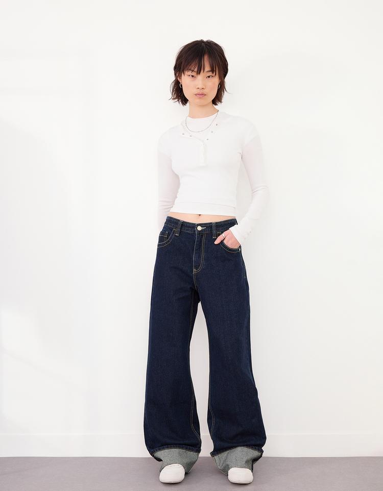 90’s kıvrık paça wide leg jean