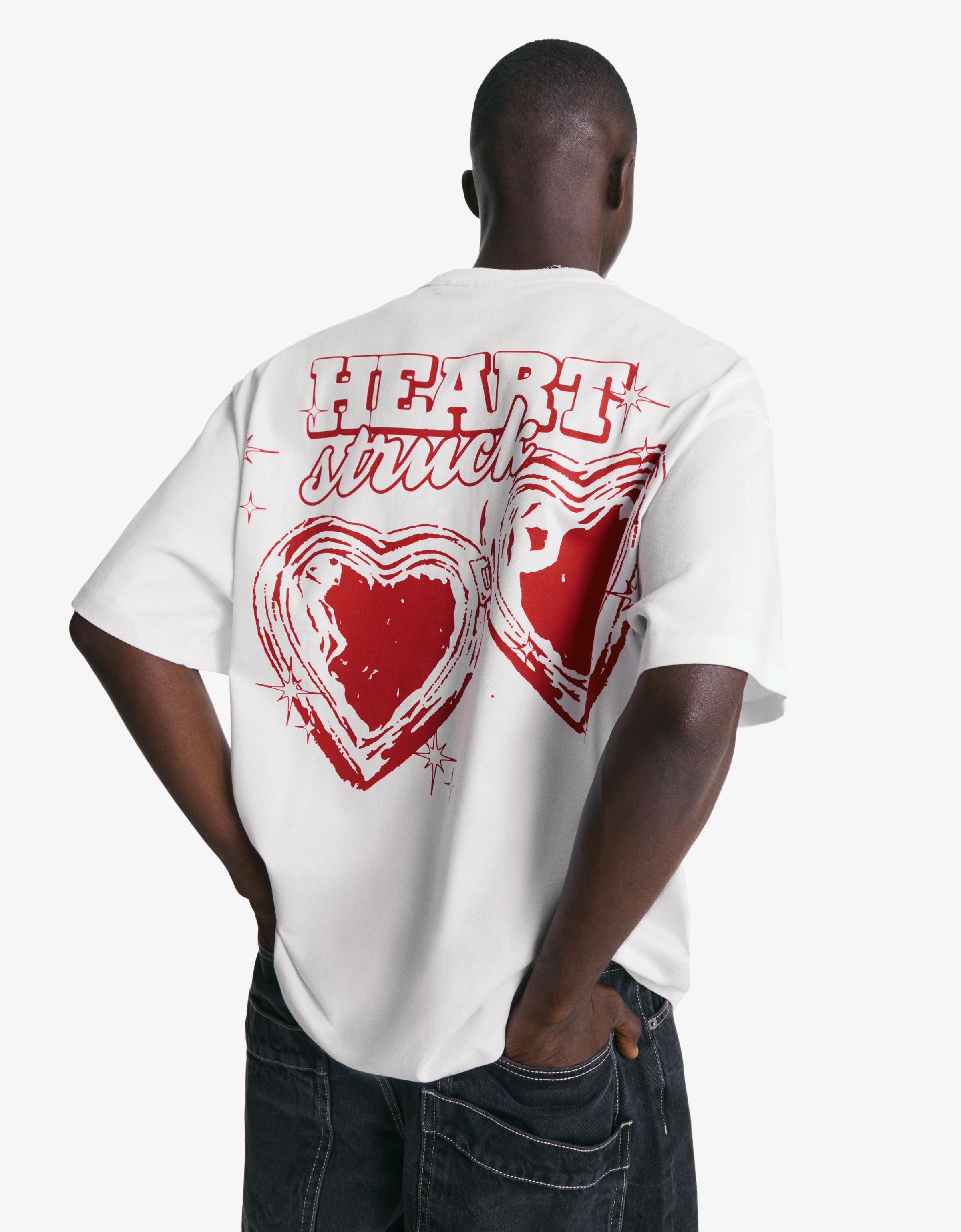 Bershka T-Shirt Mit Print Und Kurzen Ärmeln Herren Xs Weiss