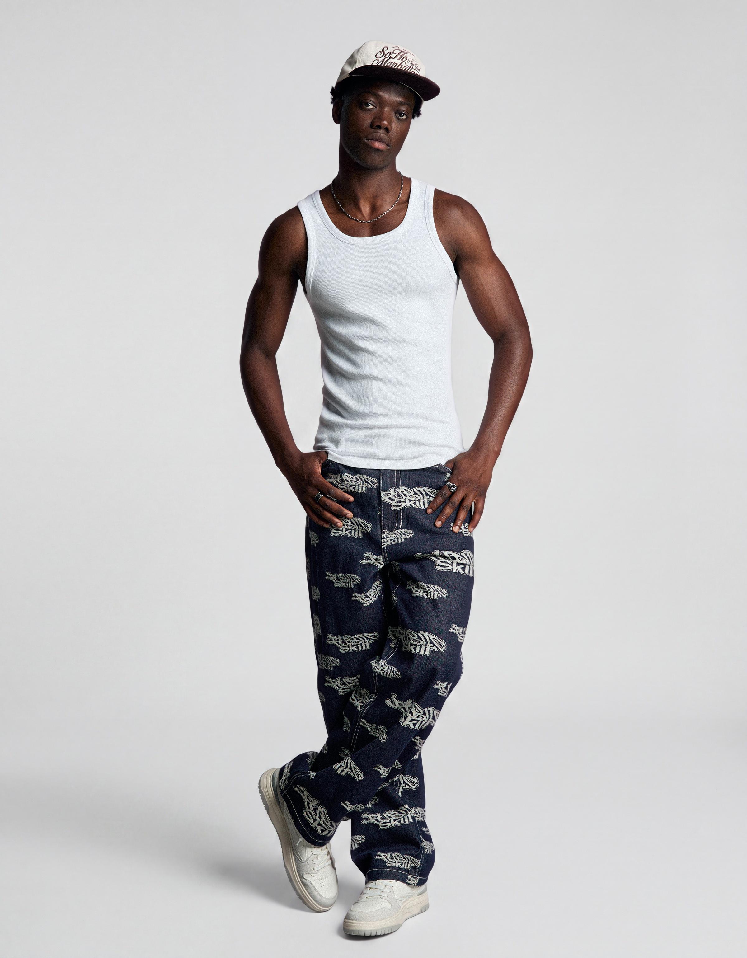 Jacquard trousers — Navy