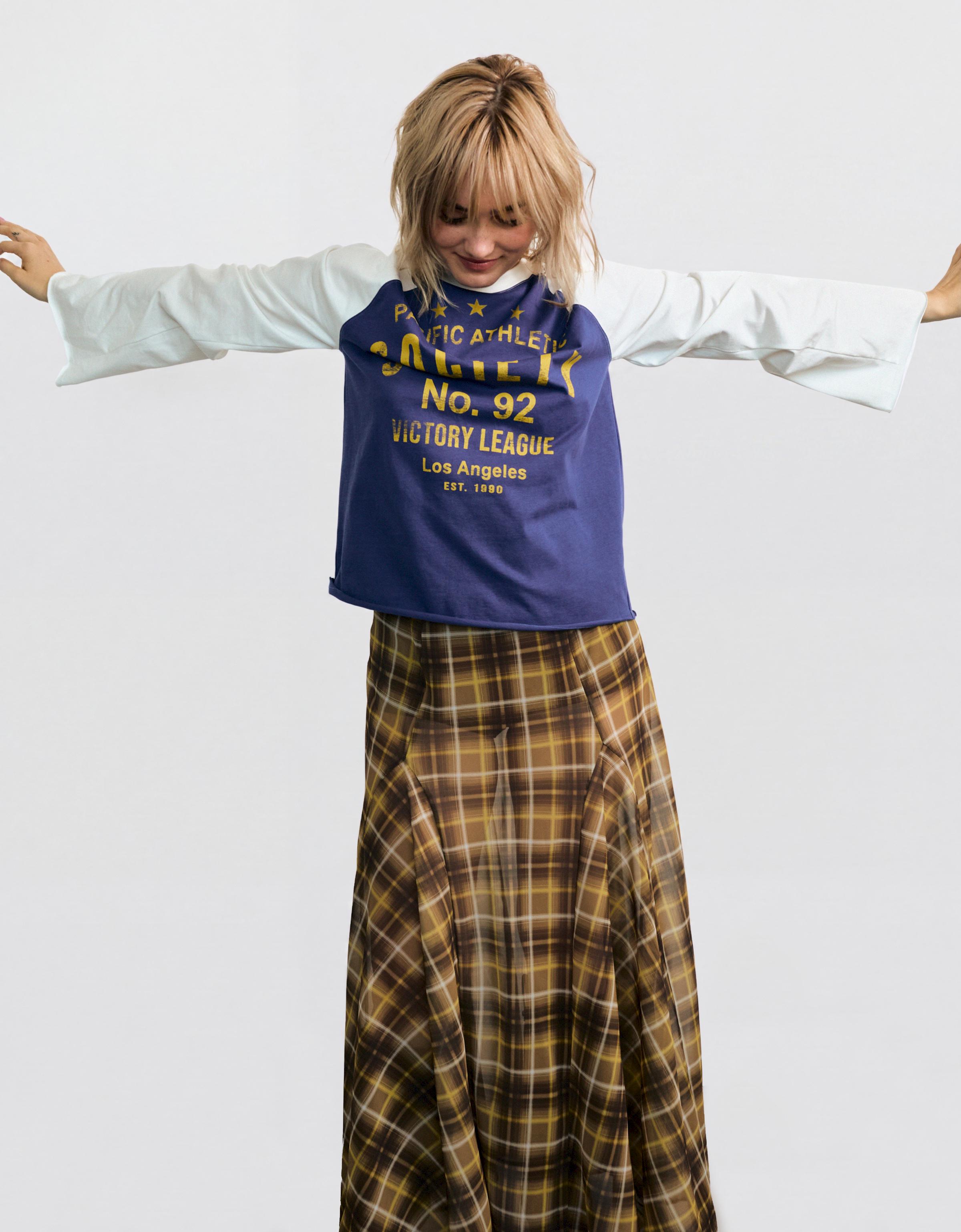 Flowy checked midi skirt — Camel
