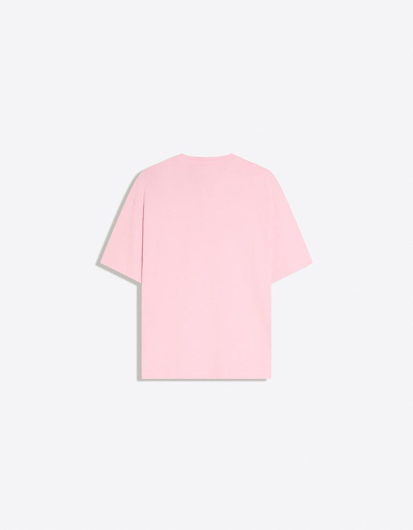 Boxy fit ağır t-shirt-Pembe