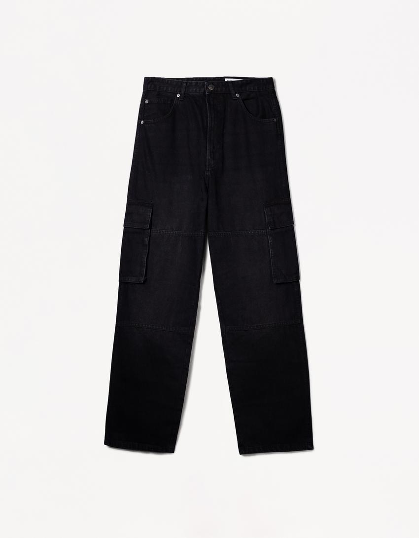 Jeans baggy cargo-Negro