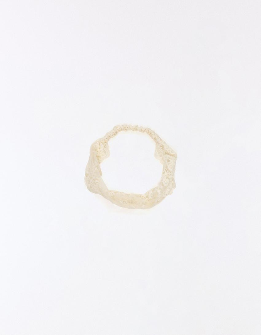 Embroidered hair band-Cream